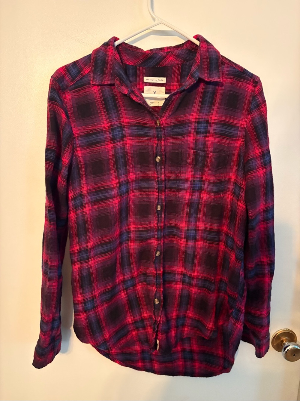 Women’s Plaid Button-Down Shirt - Pink & Blue